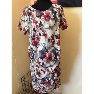 Pink blush Floral Print Short Sleeve Dress XL Polyester Blend White Red